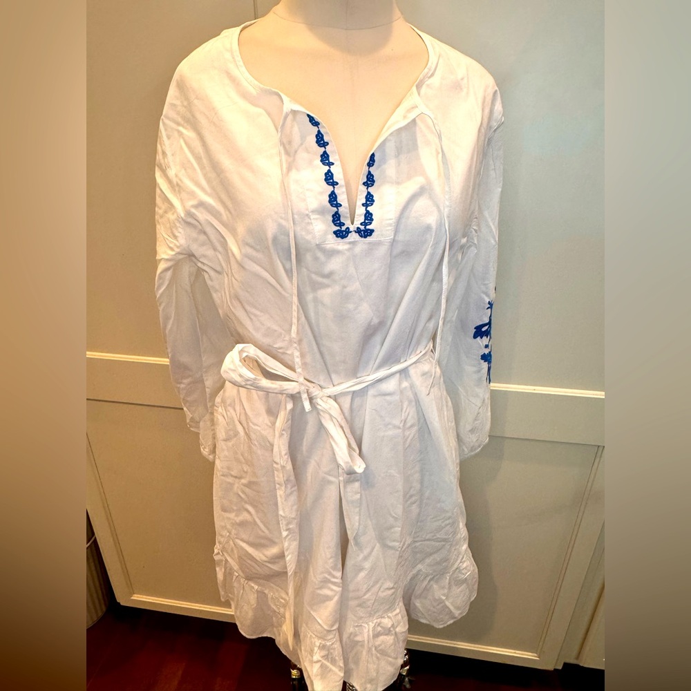 Jcrew White and Blue Embroidered Women's Dress